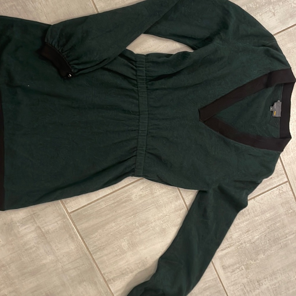 Fendi wool dress hunter green with black trim size 42
